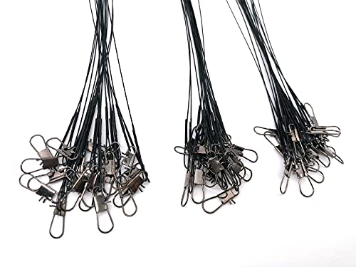 60Pcs Fishing Leaders - Nylon-Coated Wire with Swivels & Snaps, 3 Sizes
