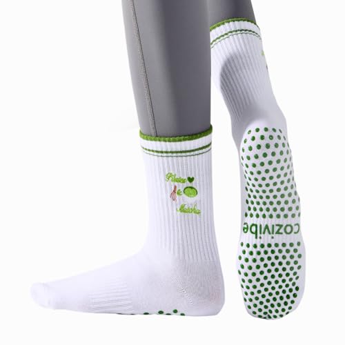 Grip Socks for Women - Cute Embroidery Pattern - Matcha / Medium