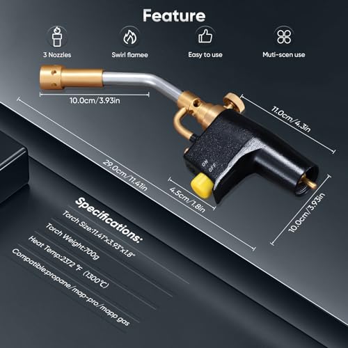 Heat Propane Mapp Torch Multi Purpose Includes 3 Nozzles/Tips High Intensity Trigger Start Torch Heat Shrink Torch