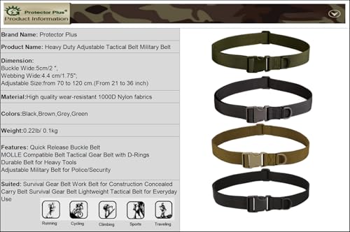 Adjustable Tactical Belt - Heavy Duty Nylon with MOLLE System - Black