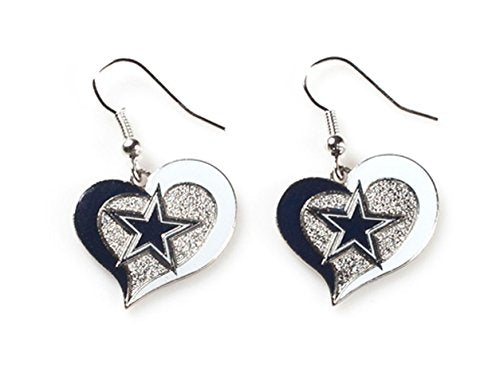 Dallas Cowboys Swirl Heart Earrings - Nickel Free, Dangle Design