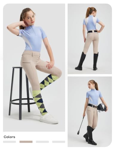 Horse Riding Pants for Girls - Full Seat Equestrian Pants - Medium Apricot
