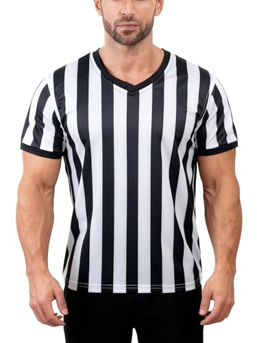 Large Referee Shirt Set with Whistles - 6 Official Soccer Umpire Jerseys for Men & Women