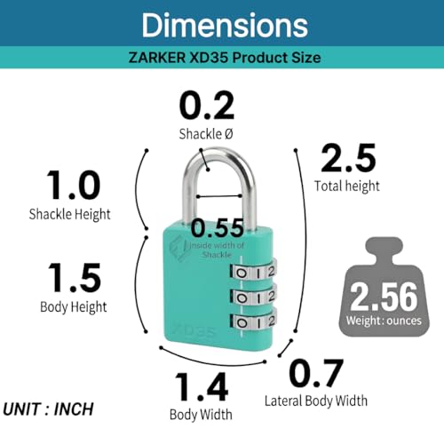 3-Digit Combination Lock - Secure Padlock for Gym, School & Outdoor - Emerald