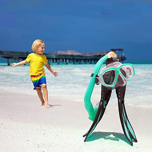 Kids Snorkeling Set with Mask, Snorkel & Adjustable Fins - Green Water