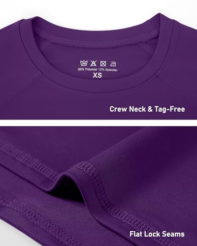 Boys Compression Shirt - Short Sleeve Athletic Base Layer - Medium / Purple