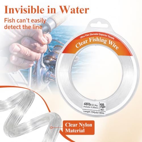 Clear Monofilament Fishing Line, 48LB Nylon Wire for Fishing & Crafts - 460ft