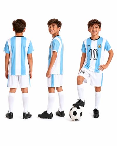 Quad Seven Boys 2-Piece Soccer Jersey & Athletic Shorts Set - Light Blue Argentina 16-18