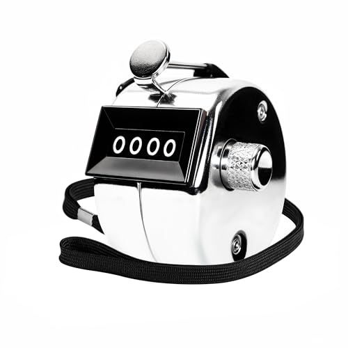 4-Digit Metal Handheld Tally Counter Clicker with Lanyard - Silver