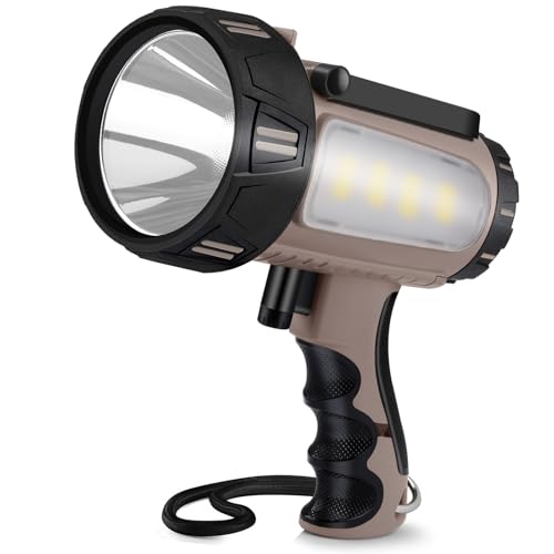 Rechargeable Spotlight Flashlight, Super Bright Waterproof Handheld Spot Light 6 Models with Foldable Stand for Outdoor Boating Camping Fishing Hunting