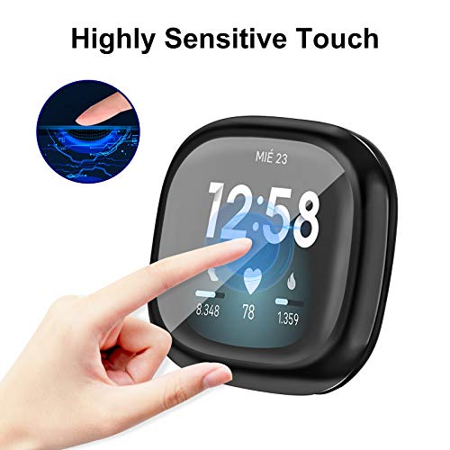 Soft TPU Screen Protector Case for Fitbit Sense & Versa 3 - 2 Pack Black