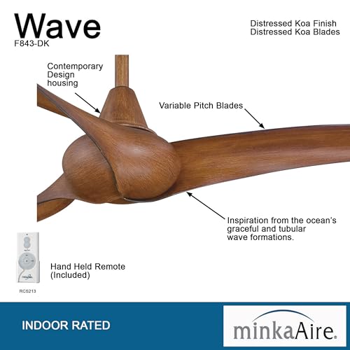 52-Inch Distressed Koa Ceiling Fan with Remote Control