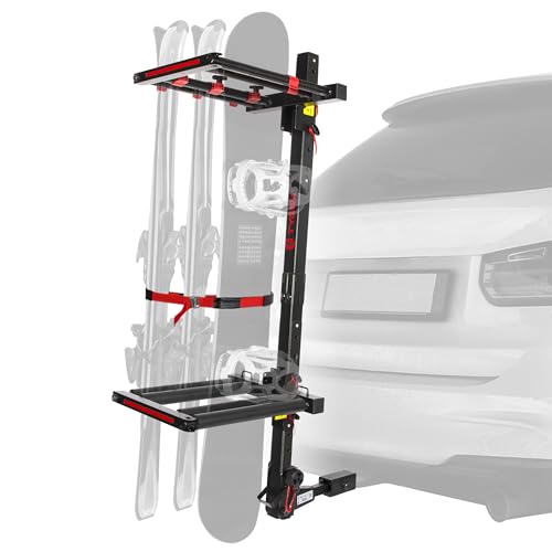 Folding Hitch-Mounted Ski & Snowboard Rack - Carries 6 Skis or 4 Boards