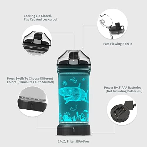 Anywin LED Light Up Water Bottle for Kids 14oz BPA-Free Shark Design