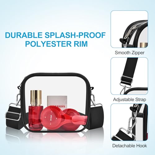 Clear Stadium Event Bag with Adjustable Strap - Black Small