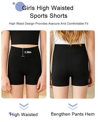 Girls High-Waisted Athletic Biker Shorts for Yoga & Dance - Black, 7-8Y