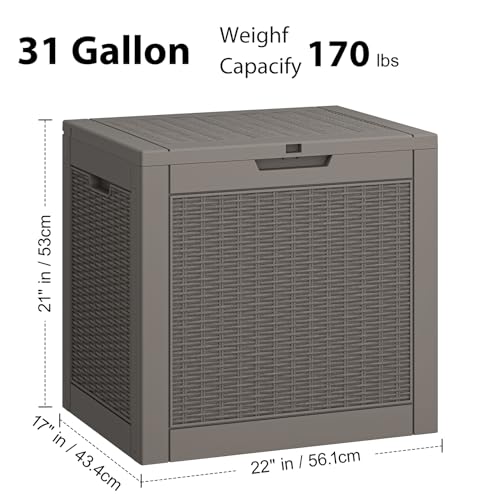 NUNU LAB Outdoor Storage Box 31 Gallon,Waterproof Indoor Outside Deck Boxes,Backyard Storage Bin for Package Delivery,Garden Tools,Patio Cushions,Pool Accessories,Storage Bench Lockable Lid,Tool Box