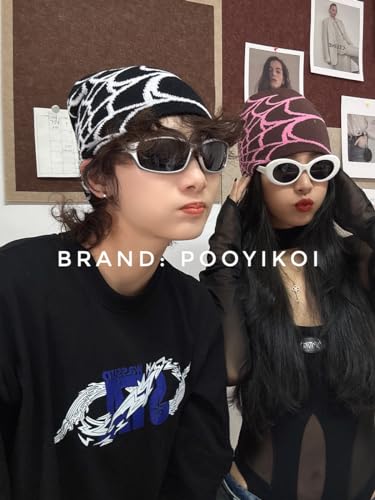 Gothic Spider Pattern Knitted Beanie Hat - Black