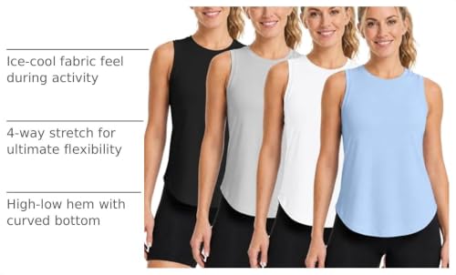NebuKinex Women's Sleeveless Workout Tank Tops 4-Pack - Black, Grey, White, Blue, Medium