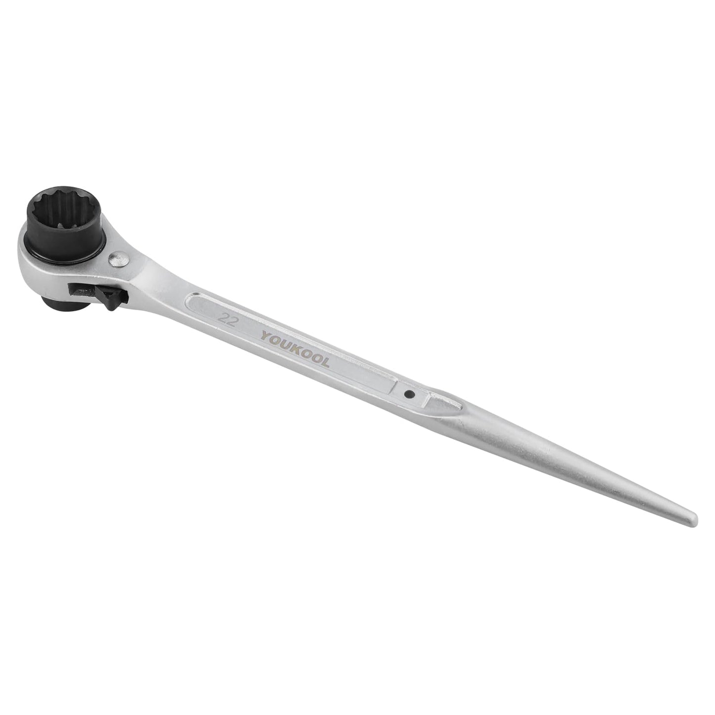 YOUKOOL 19mm x 22mm OR 3/4"×7/8" Ratcheting Scaffold Podger & Spud Wrench – 12-Point Double Ended Socket, Heavy-Duty Cr-V Steel Scaffold Tool,Silver