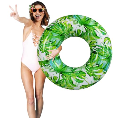 KASIYLUX Adult Pool Floats – Large Jungle-Leaf Inflatable Ring, 36in outer, 15in inner, supports up to 180 lbs