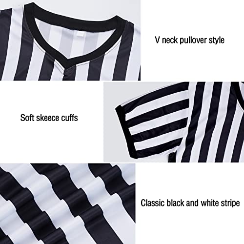 X-Large Obmwang Referee Shirt for Men & Women, Black & White Stripe Umpire Jersey V Neck