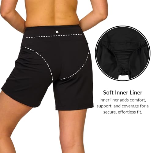 Hurley Women’s 7in High Waisted Swim Shorts with Liner – Black