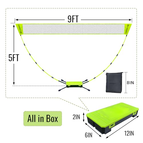G-SQAURED Green Portable Badminton Net Kit - 5FT Freestanding, Lightweight, Quick Setup, with Storage & Built-in Weight Bag