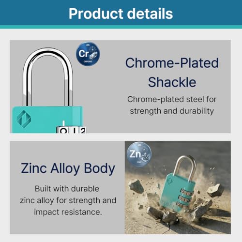 3-Digit Combination Lock - Secure Padlock for Gym, School & Outdoor - Emerald