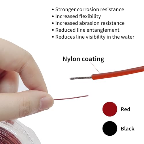 7x7 Nylon Coated Stainless Steel Fishing Leader Wire - 135 lb, 30 ft, Black