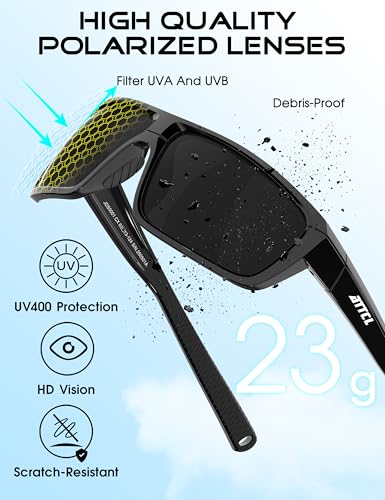 ATTCL Medium Black Black Polarized Sports Sunglasses Men UV400 Wrap Around Fishing Gear, 0.8 oz