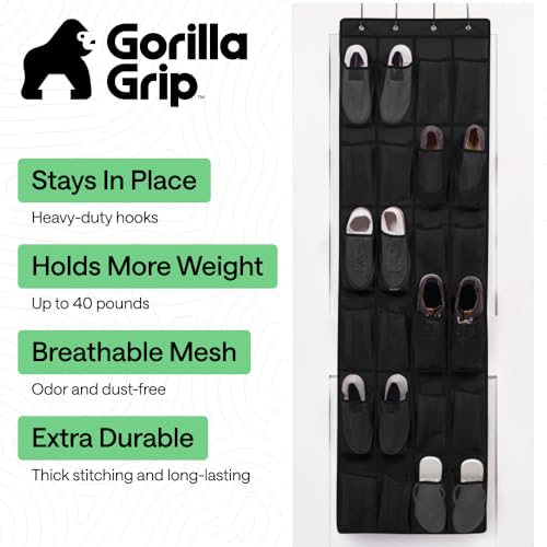 GORILLA GRIP Over-the-Door Shoe Organizer 24 Large Mesh Pockets Black 2 Pack with Hooks