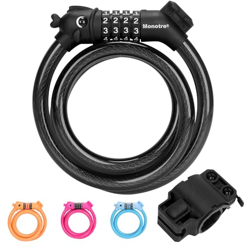 4-Digit Resettable Combination Bike Lock - 3.9 Feet Coiled Cable - Black-10mm
