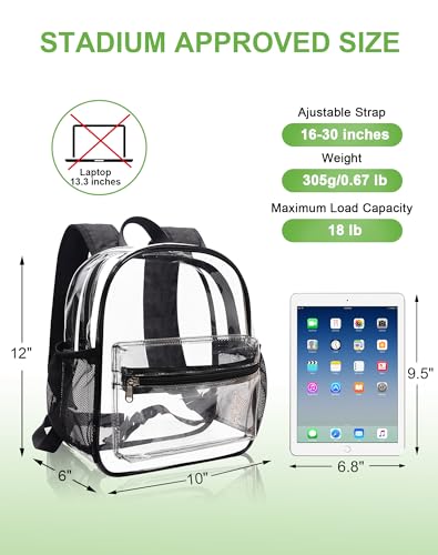 Clear Stadium Backpack, 12x11x6 Inch Event Approved Bag with Padded Straps