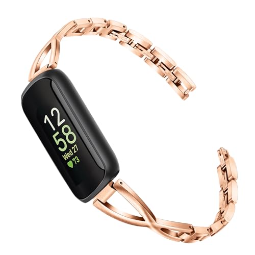 Dhwazz Rose Gold Stainless Steel Watch Band for Fitbit Inspire 2 & 3 Women