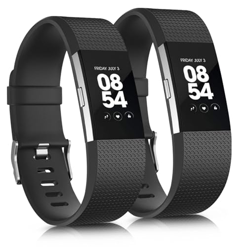 Sports Bands for Fitbit Charge 2 - 2 Pack Adjustable Waterproof - Black/Black
