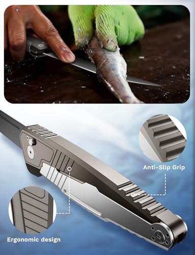 Hook-Eze Folding Fish Fillet Knife with Razor Sharp Blade & Carabiner, 12.5” Outdoor Boning & Skinning Knife