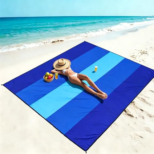 Extra Large Beach Blanket - Waterproof Sandproof Mat 79" x 83" - Blue