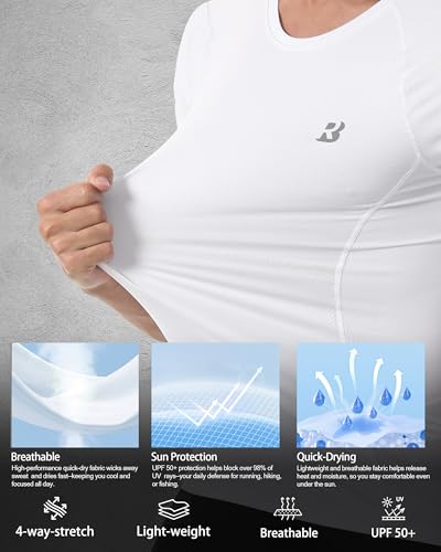 Men's Compression Shirt - Short Sleeve Cool Dry Base Layer - White / Medium