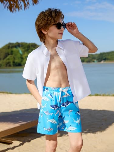 Boys Quick Dry Swim Trunks with Compression Liner - Blue, 13-14 Years
