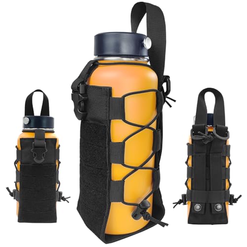 Fyelo Basic Molle Water Bottle Holder - Adjustable 16-76 oz Outdoor Pouch, Black