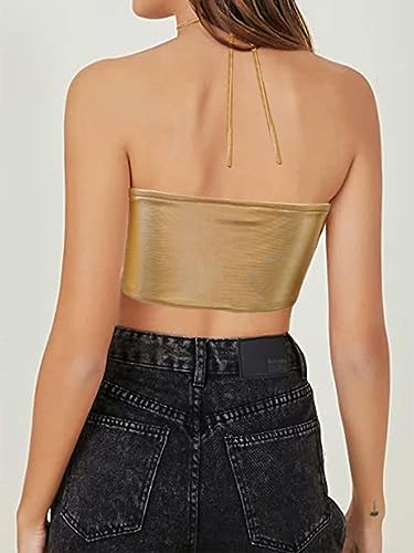 Krtwrnt Women's Festival Rave Crop Top - Cross-Metallic Gold, Large