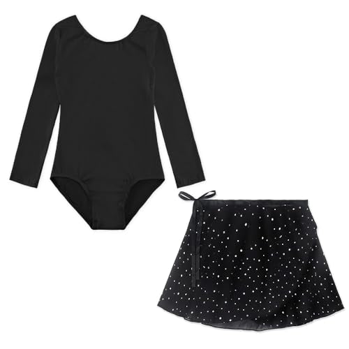 Ballet Leotard Dress for Girls - Longsleeve Black 4-5T