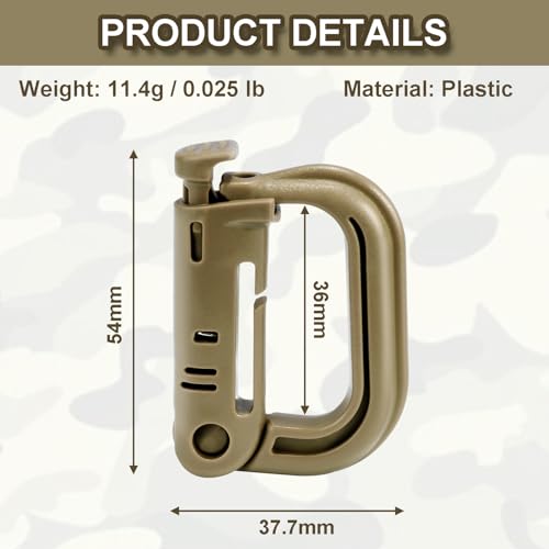 Tactical Locking D Ring Carabiner Clips - 6 Pack Light Khaki