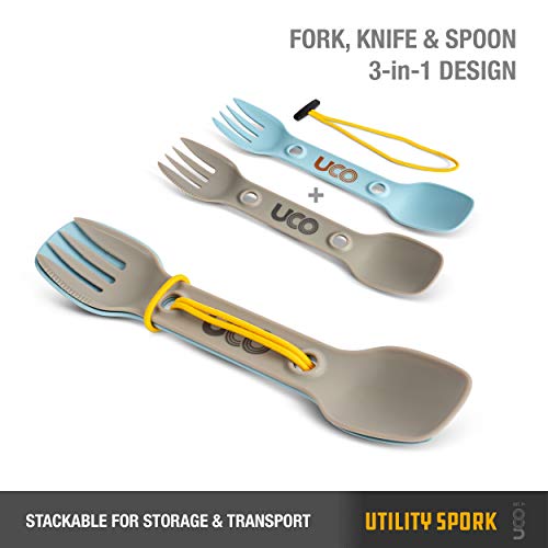 3-in-1 Camping Spork - Lightweight Spoon, Fork & Knife - Stone Blue/Sand