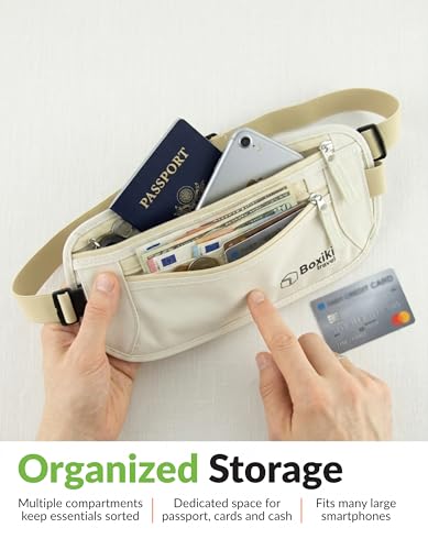 Boxiki Travel Beige RFID Blocking Money Belt for Travel Lightweight & Water-Resistant