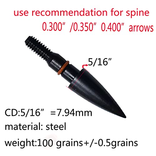 Archery Field Points - Steel Screw-In Tips, 100-300 Grains (12 Pack)