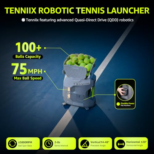 Portable Tennis Ball Machine - 75MPH, 4H Runtime, Gray