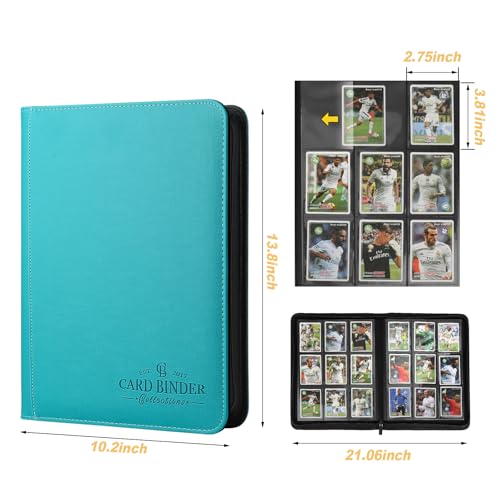 Foalgo Blue 9-Pocket Card Binder - Holds 540 Trading Cards, Zip Closure, Collector Album