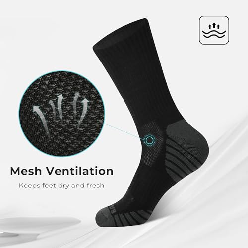 Men's Athletic Crew Socks - Cushioned, Moisture Wicking, 6 Pack